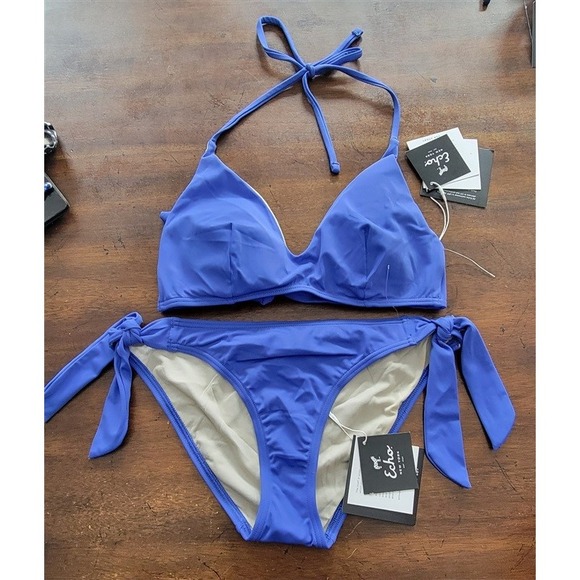 Echo Other - NWT Echo S Blue Bikini Halter Top & Tie Side Bottom 123282